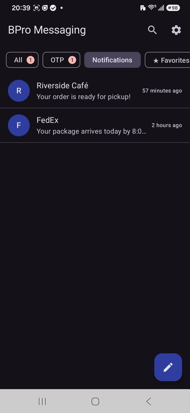 Notifications tab with store and shipping alerts filed automatically