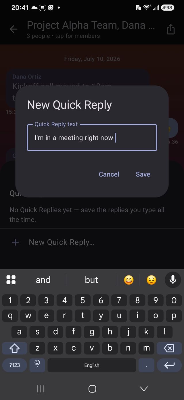Creating a Quick Reply to reuse a message you send often